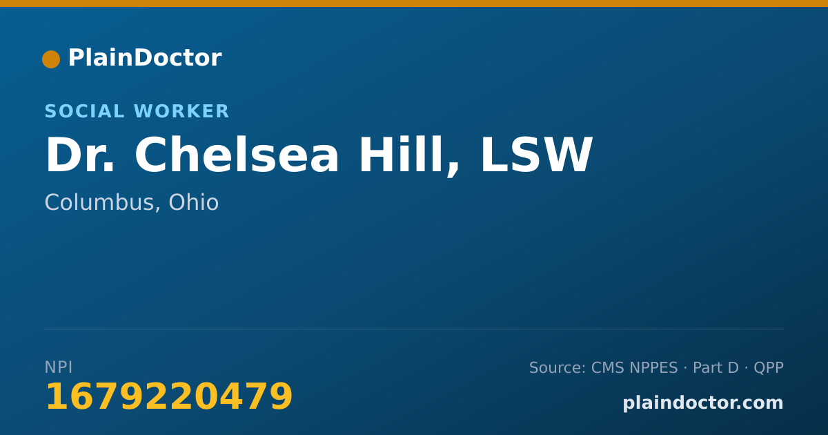 Shareable card for Chelsea Hill, LSW - Social Worker, Columbus, OH