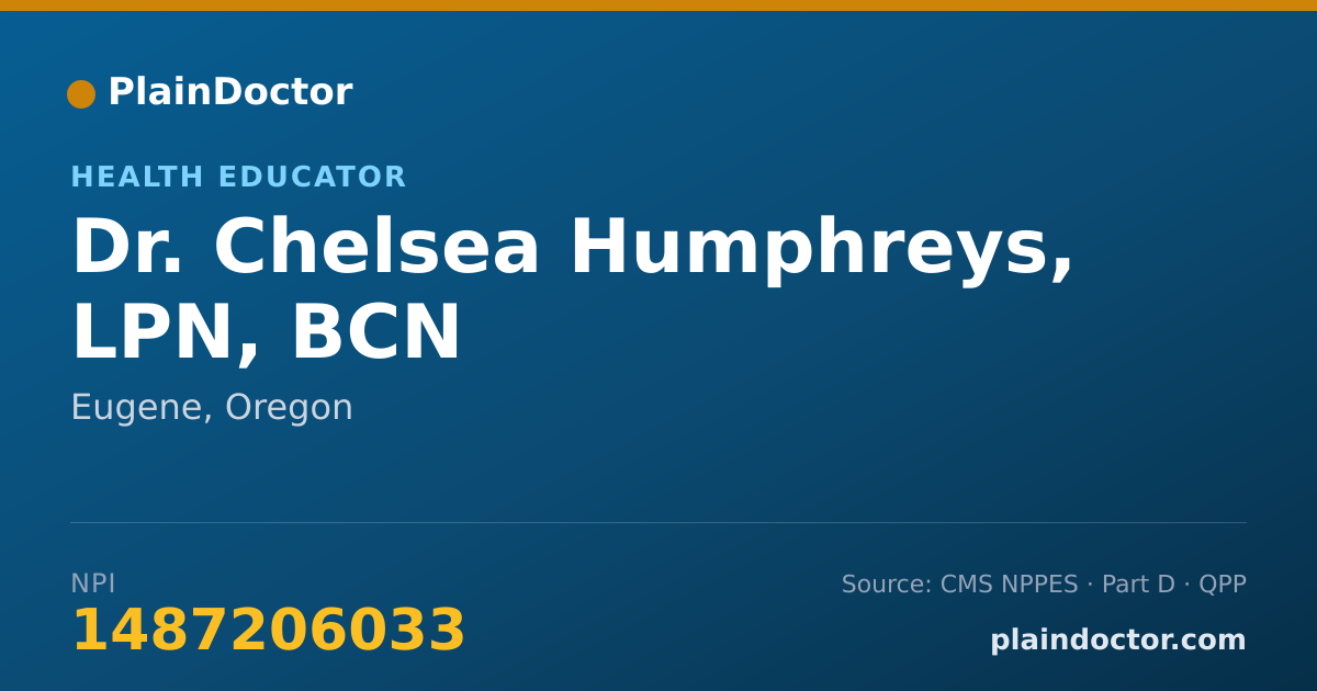 Shareable card for Chelsea Humphreys, LPN, BCN - Health Educator, Eugene, OR