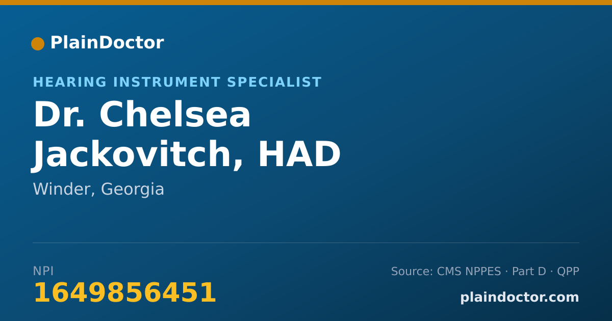 Shareable card for Chelsea Jackovitch, HAD - Hearing Instrument Specialist, Winder, GA