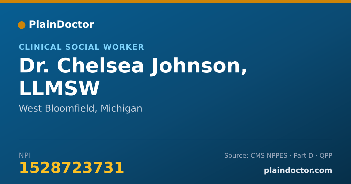 Shareable card for Chelsea Johnson, LLMSW - Clinical Social Worker, West Bloomfield, MI