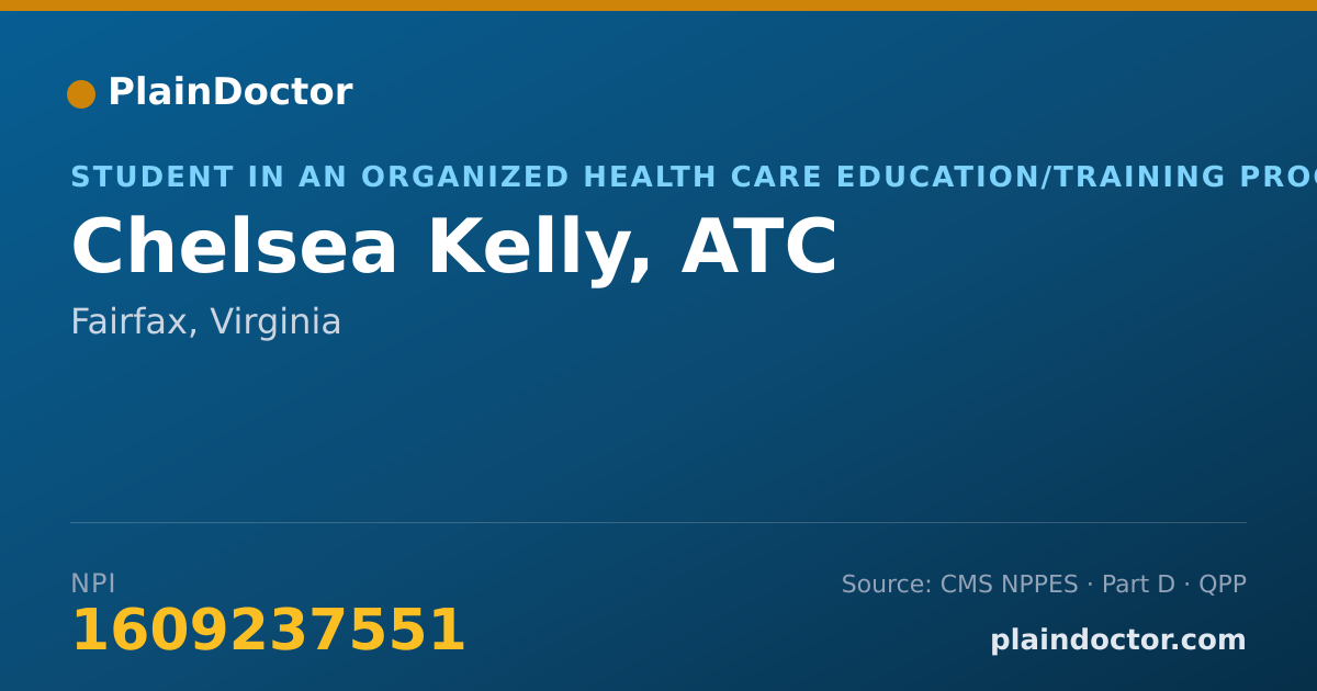 Shareable card for Chelsea Kelly, ATC - Student in an Organized Health Care Education/Training Program, Fairfax, VA