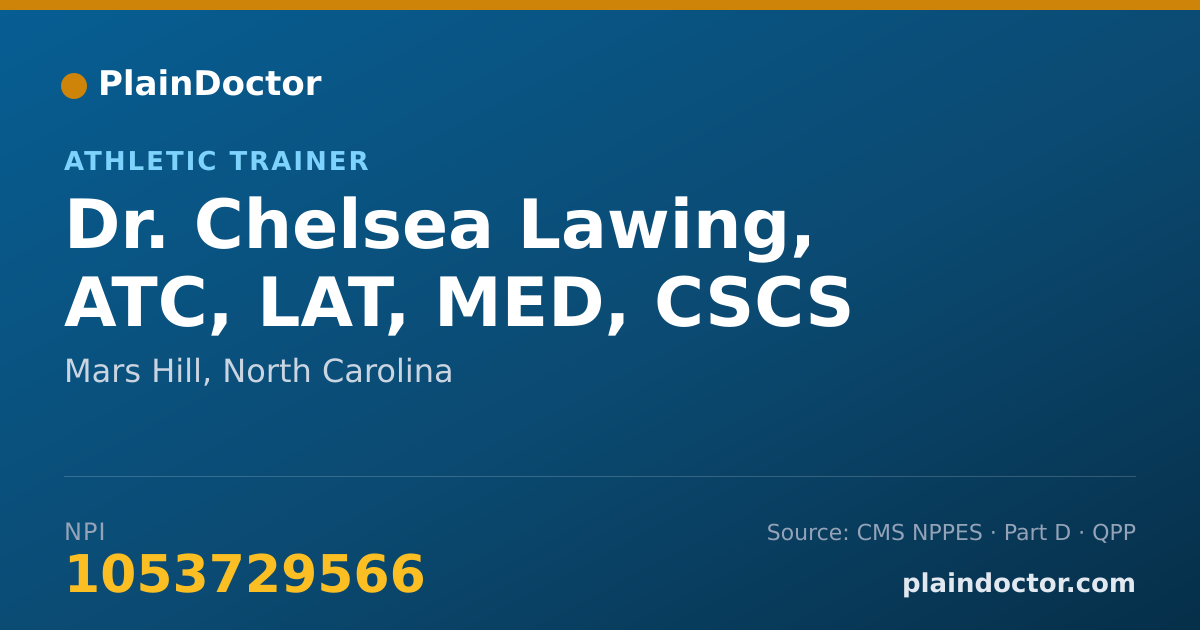 Shareable card for Chelsea Lawing, ATC, LAT, MED, CSCS - Athletic Trainer, Mars Hill, NC