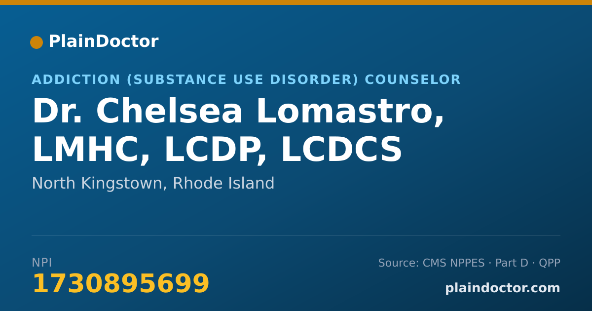 Shareable card for Chelsea Lomastro, LMHC, LCDP, LCDCS - Addiction (Substance Use Disorder) Counselor, North Kingstown, RI