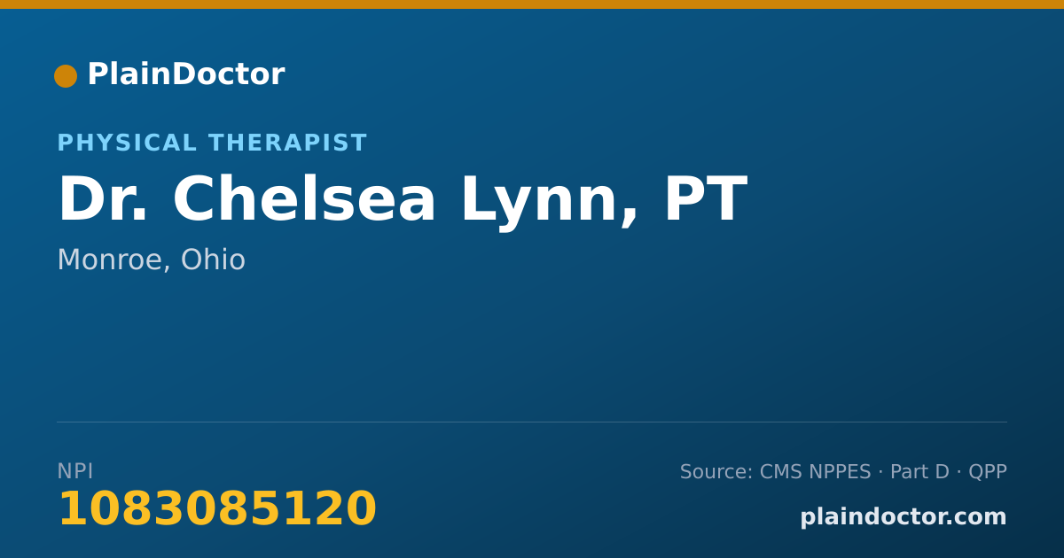 Shareable card for Chelsea Lynn, PT - Physical Therapist, Monroe, OH