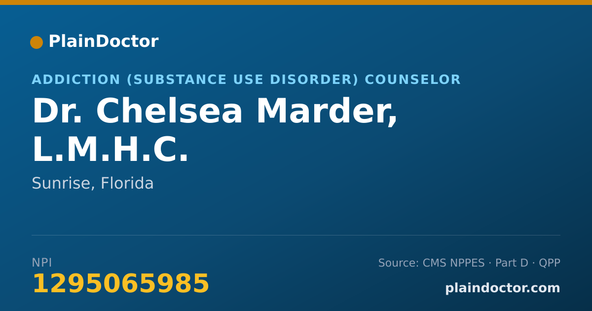 Shareable card for Chelsea Marder, L.M.H.C. - Addiction (Substance Use Disorder) Counselor, Sunrise, FL