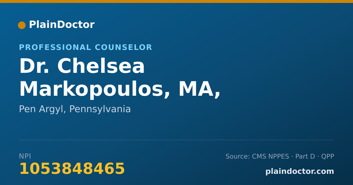 Shareable card for Chelsea Markopoulos, MA, CAADC, LPC - Professional Counselor, Pen Argyl, PA