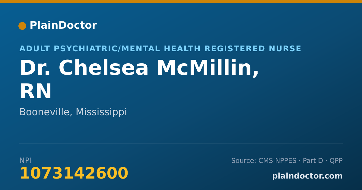 Shareable card for Chelsea McMillin, RN - Adult Psychiatric/Mental Health Registered Nurse, Booneville, MS
