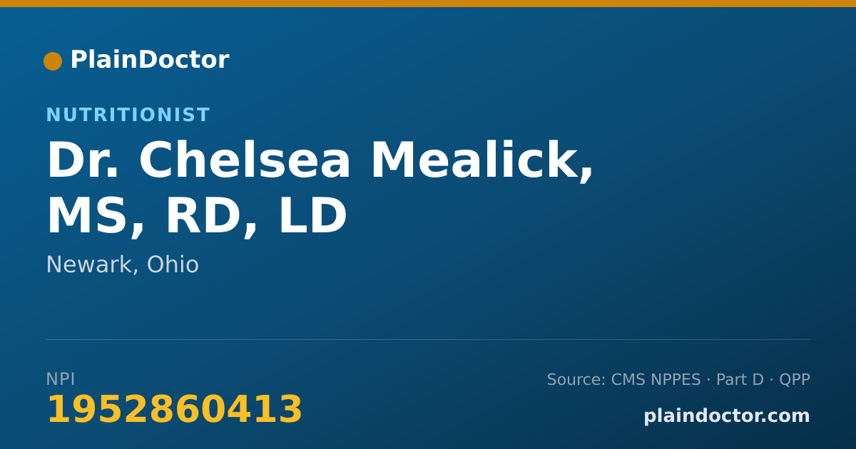 Shareable card for Chelsea Mealick, MS, RD, LD - Nutritionist, Newark, OH