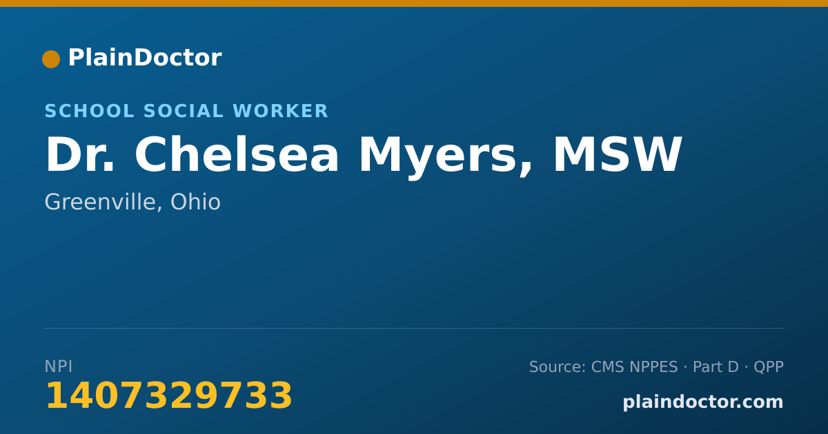 Shareable card for Chelsea Myers, MSW - School Social Worker, Greenville, OH