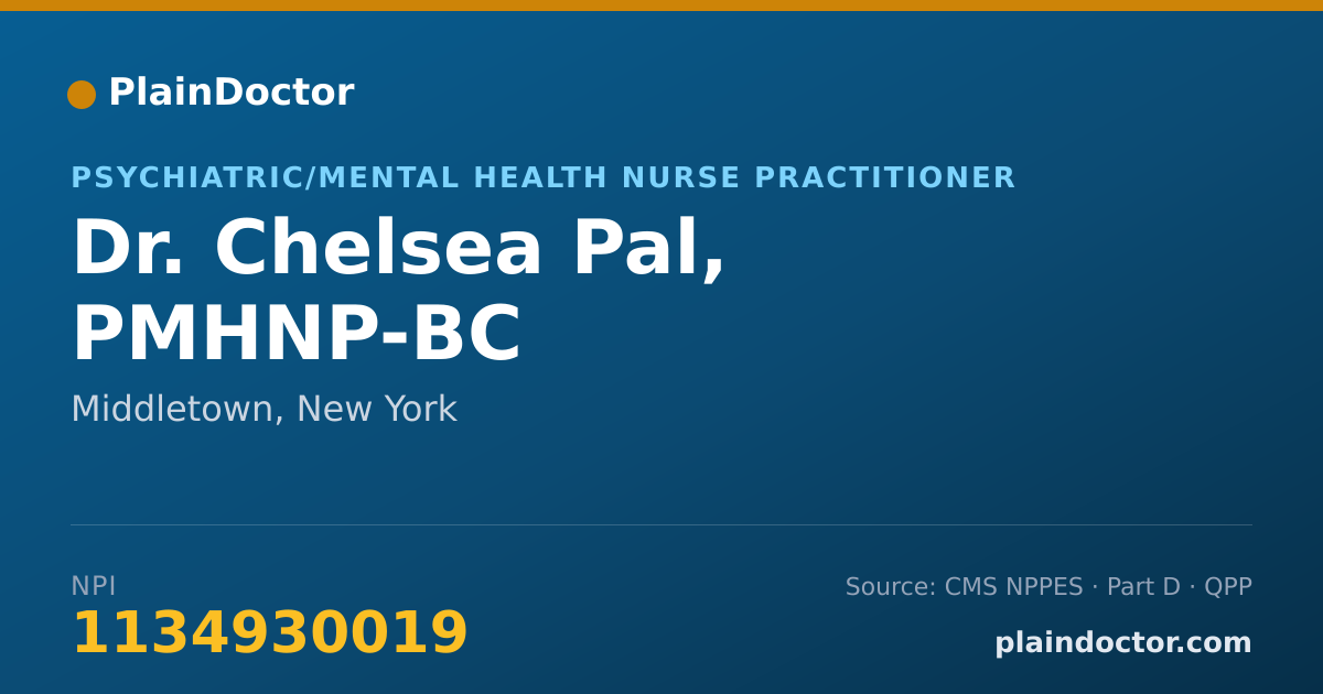 Shareable card for Chelsea Pal, PMHNP-BC - Psychiatric/Mental Health Nurse Practitioner, Middletown, NY