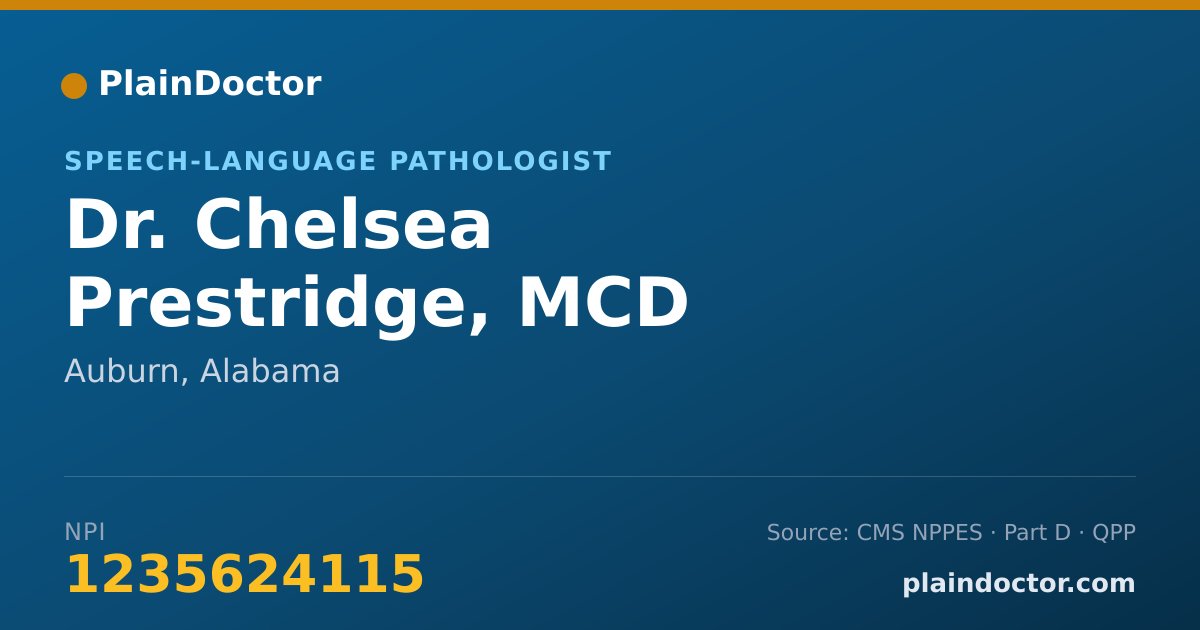 Shareable card for Chelsea Prestridge, MCD - Speech-Language Pathologist, Auburn, AL