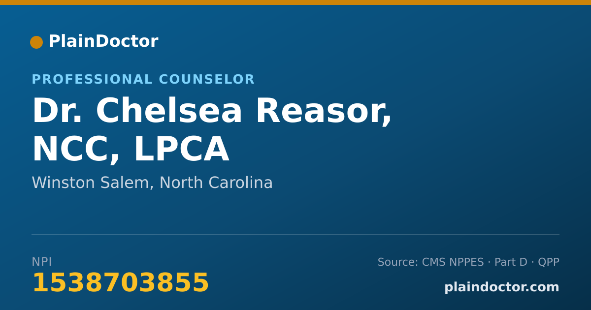 Shareable card for Chelsea Reasor, NCC, LPCA - Professional Counselor, Winston Salem, NC
