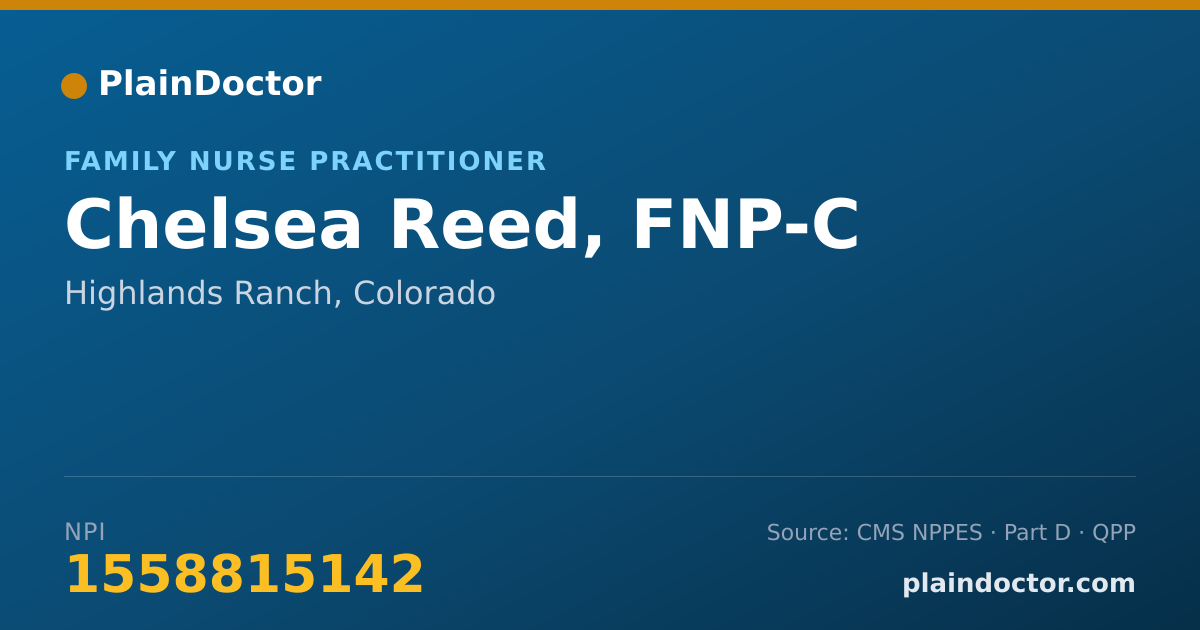 Shareable card for Chelsea Reed, FNP-C - Family Nurse Practitioner, Highlands Ranch, CO