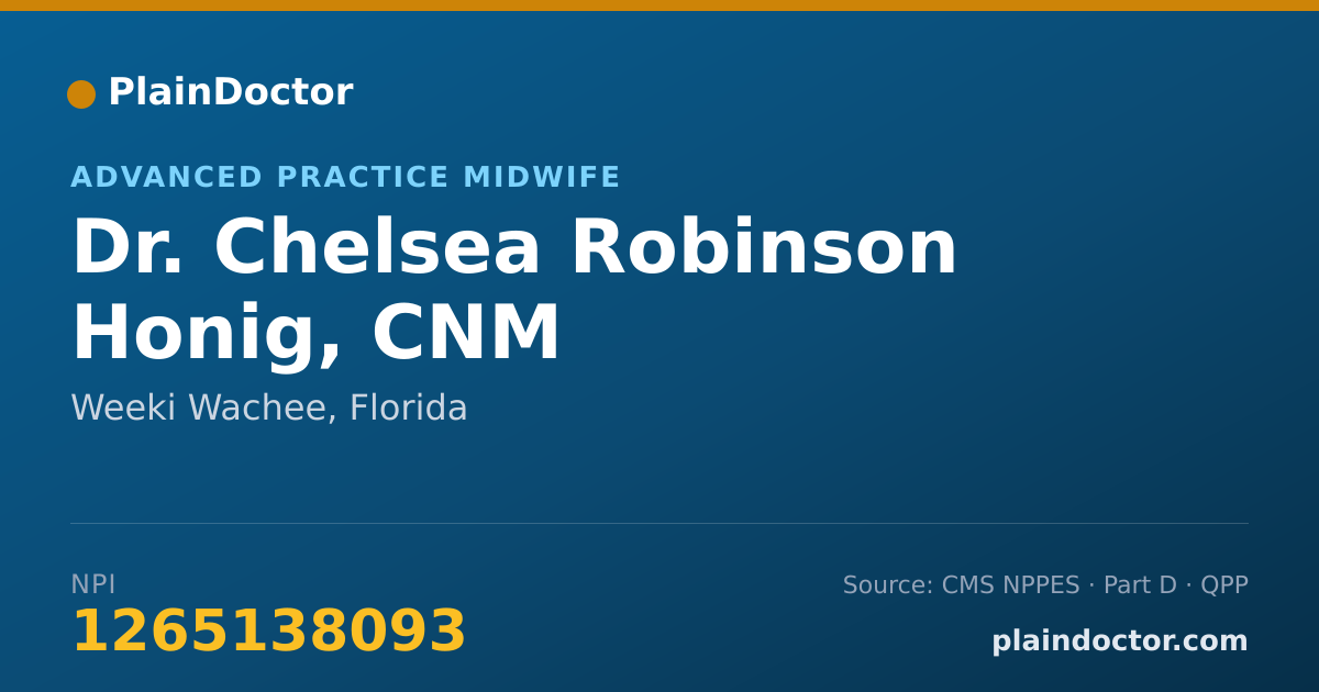 Shareable card for Chelsea Robinson Honig, CNM - Advanced Practice Midwife, Weeki Wachee, FL