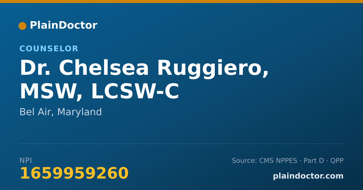 Shareable card for Chelsea Ruggiero, MSW, LCSW-C - Counselor, Bel Air, MD
