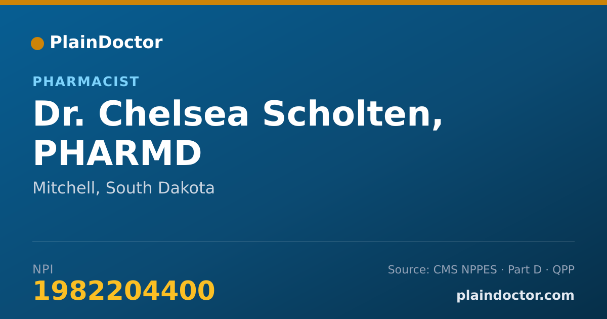 Shareable card for Chelsea Scholten, PHARMD - Pharmacist, Mitchell, SD