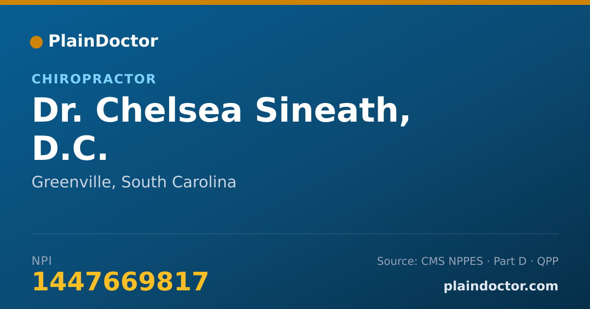 Shareable card for Chelsea Sineath, D.C. - Chiropractor, Greenville, SC