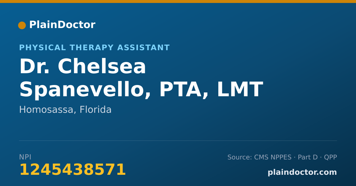 Shareable card for Chelsea Spanevello, PTA, LMT - Physical Therapy Assistant, Homosassa, FL