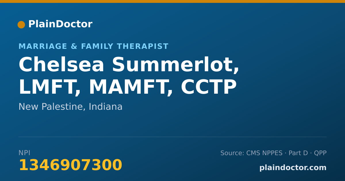 Shareable card for Chelsea Summerlot, LMFT, MAMFT, CCTP - Marriage & Family Therapist, New Palestine, IN