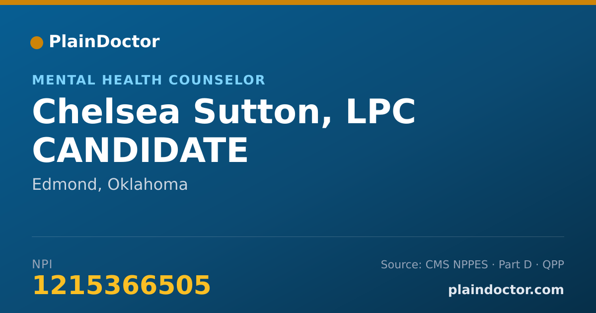 Shareable card for Chelsea Sutton, LPC CANDIDATE - Mental Health Counselor, Edmond, OK