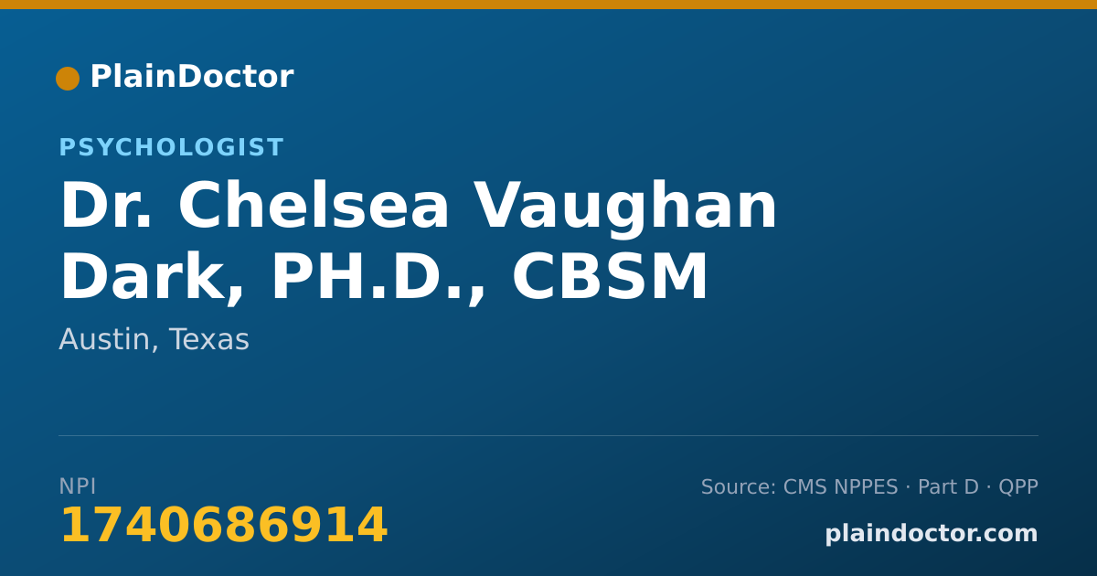 Shareable card for Chelsea Vaughan Dark, PH.D., CBSM - Psychologist, Austin, TX