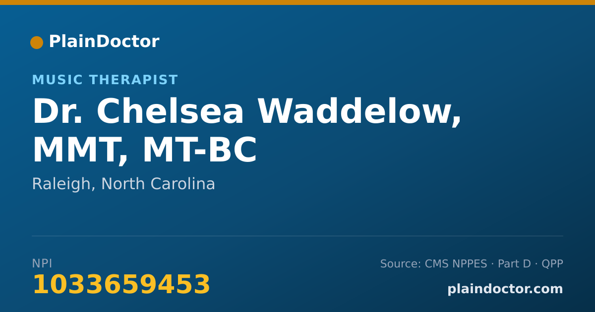 Shareable card for Chelsea Waddelow, MMT, MT-BC - Music Therapist, Raleigh, NC
