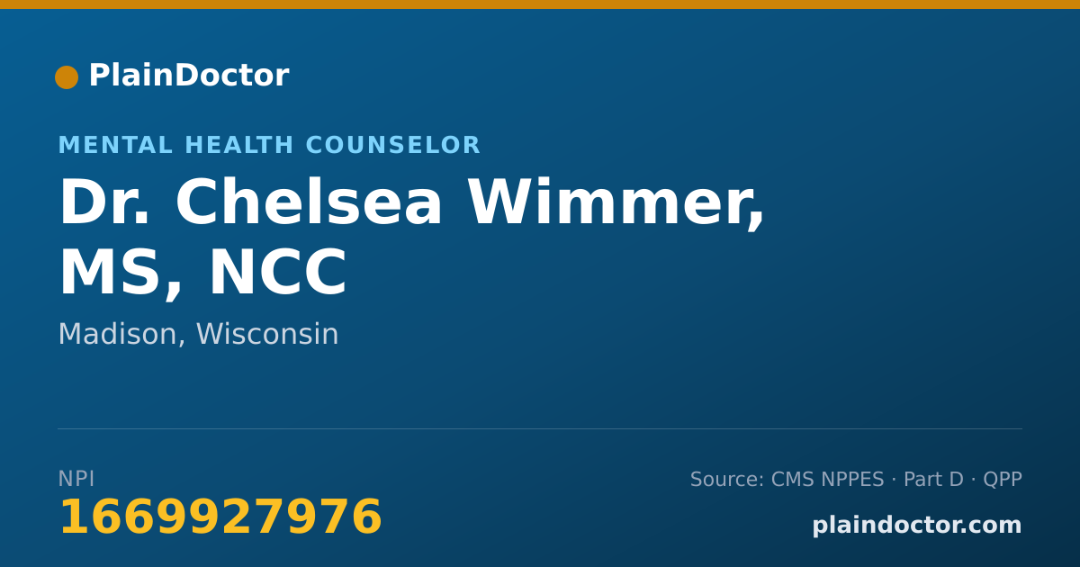 Shareable card for Chelsea Wimmer, MS, NCC - Mental Health Counselor, Madison, WI