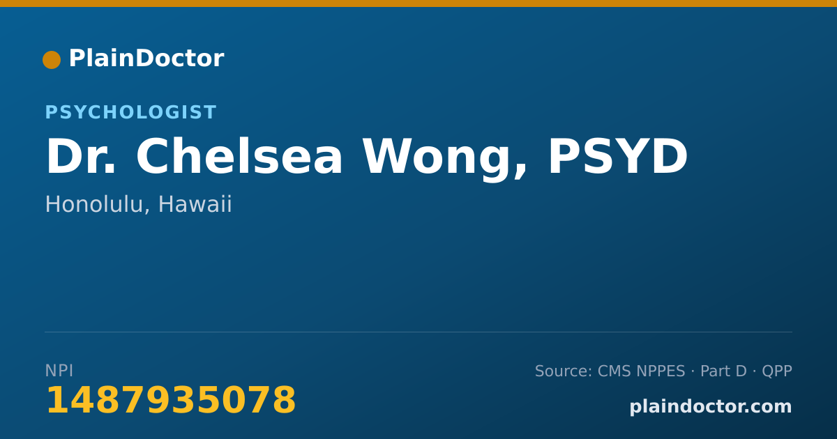 Shareable card for Chelsea Wong, PSYD - Psychologist, Honolulu, HI