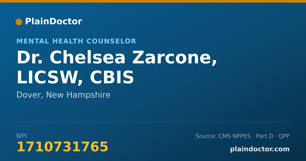 Shareable card for Chelsea Zarcone, LICSW, CBIS - Mental Health Counselor, Dover, NH