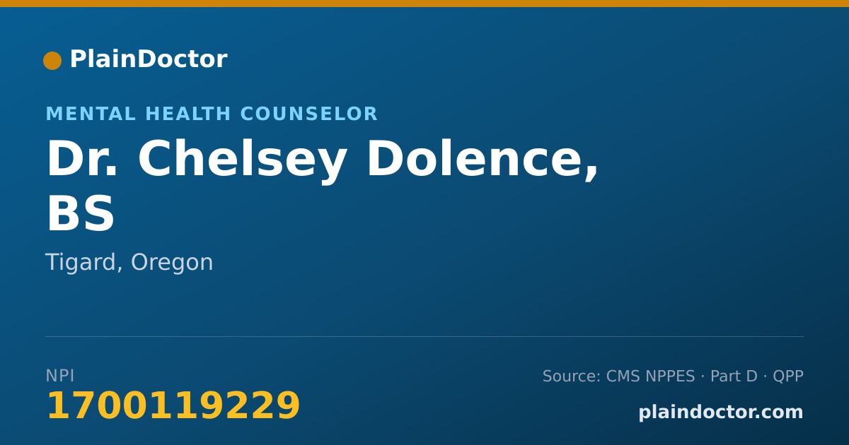 Shareable card for Chelsey Dolence, BS - Mental Health Counselor, Tigard, OR