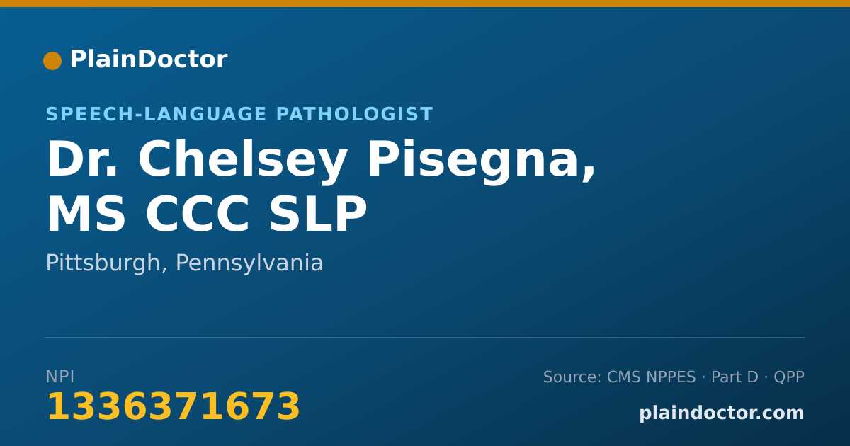 Shareable card for Chelsey Pisegna, MS CCC SLP - Speech-Language Pathologist, Pittsburgh, PA