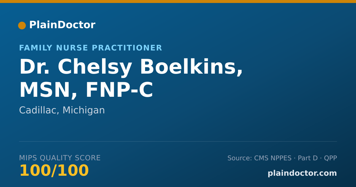 Shareable card for Chelsy Boelkins, MSN, FNP-C - Family Nurse Practitioner, Cadillac, MI