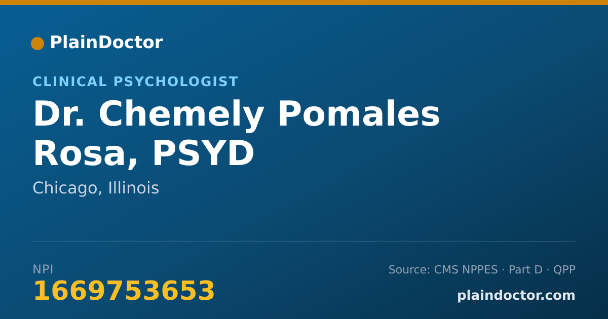 Shareable card for Chemely Pomales Rosa, PSYD - Clinical Psychologist, Chicago, IL