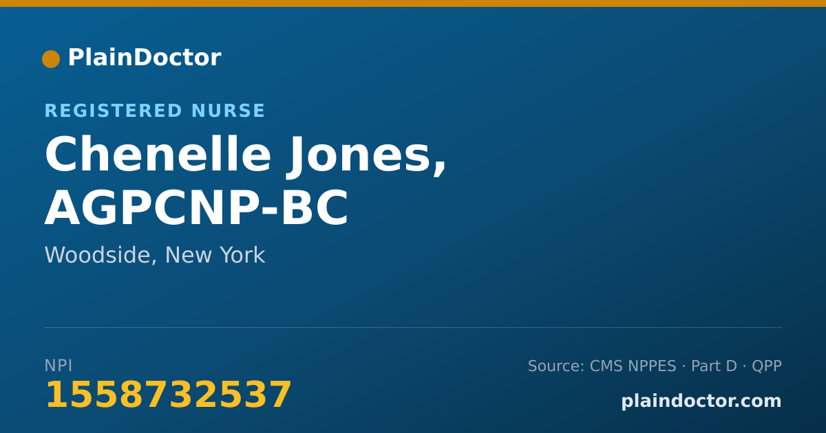 Shareable card for Chenelle Jones, AGPCNP-BC - Adult Health Nurse Practitioner, Woodside, NY