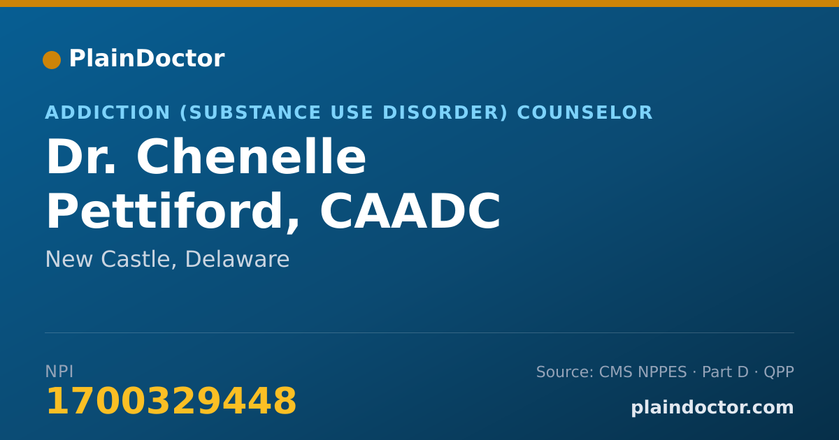 Shareable card for Chenelle Pettiford, CAADC - Addiction (Substance Use Disorder) Counselor, New Castle, DE