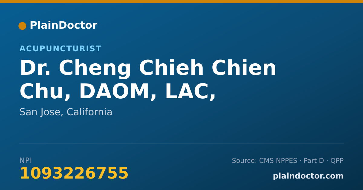 Shareable card for Cheng Chieh Chien Chu, DAOM, LAC, DIPL.O.M. - Acupuncturist, San Jose, CA