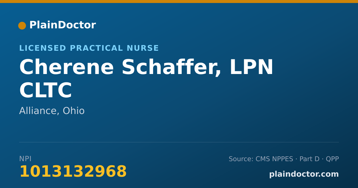 Shareable card for Cherene Schaffer, LPN CLTC - Licensed Practical Nurse, Alliance, OH