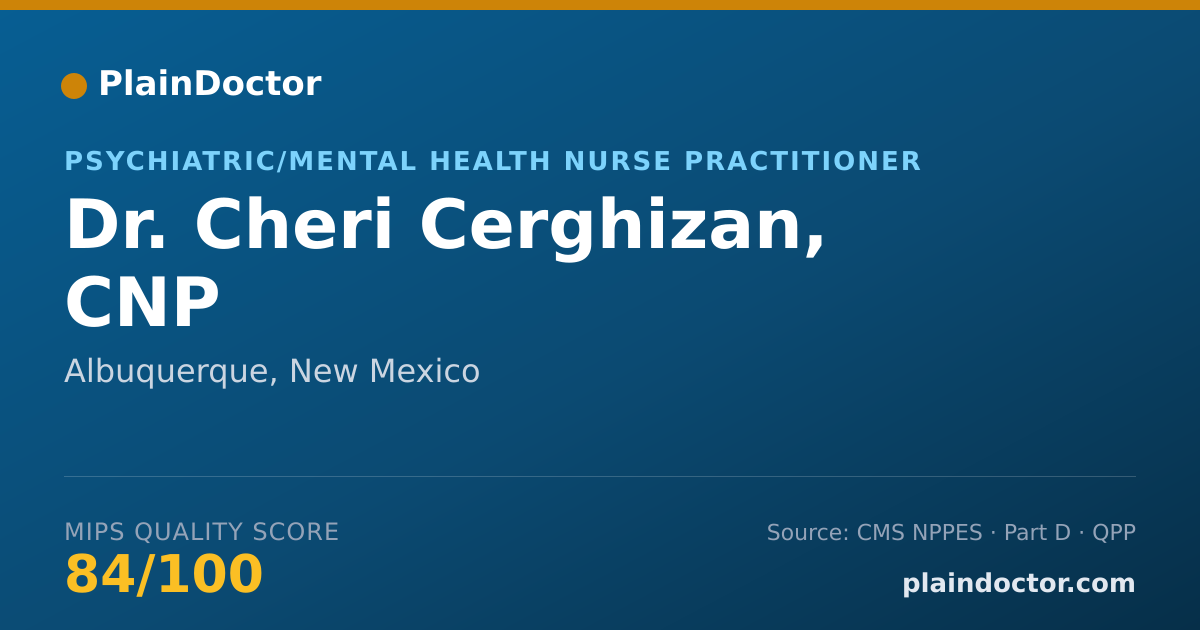 Shareable card for Cheri Cerghizan, CNP - Psychiatric/Mental Health Nurse Practitioner, Albuquerque, NM
