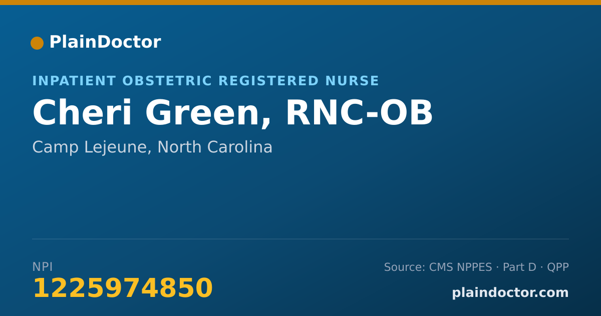 Shareable card for Cheri Green, RNC-OB - Inpatient Obstetric Registered Nurse, Camp Lejeune, NC