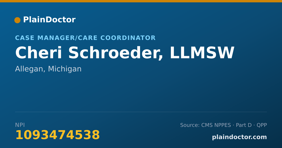 Shareable card for Cheri Schroeder, LLMSW - Case Manager/Care Coordinator, Allegan, MI