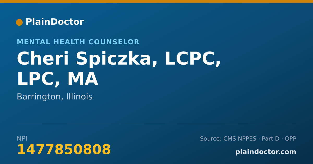 Shareable card for Cheri Spiczka, LCPC, LPC, MA - Mental Health Counselor, Barrington, IL