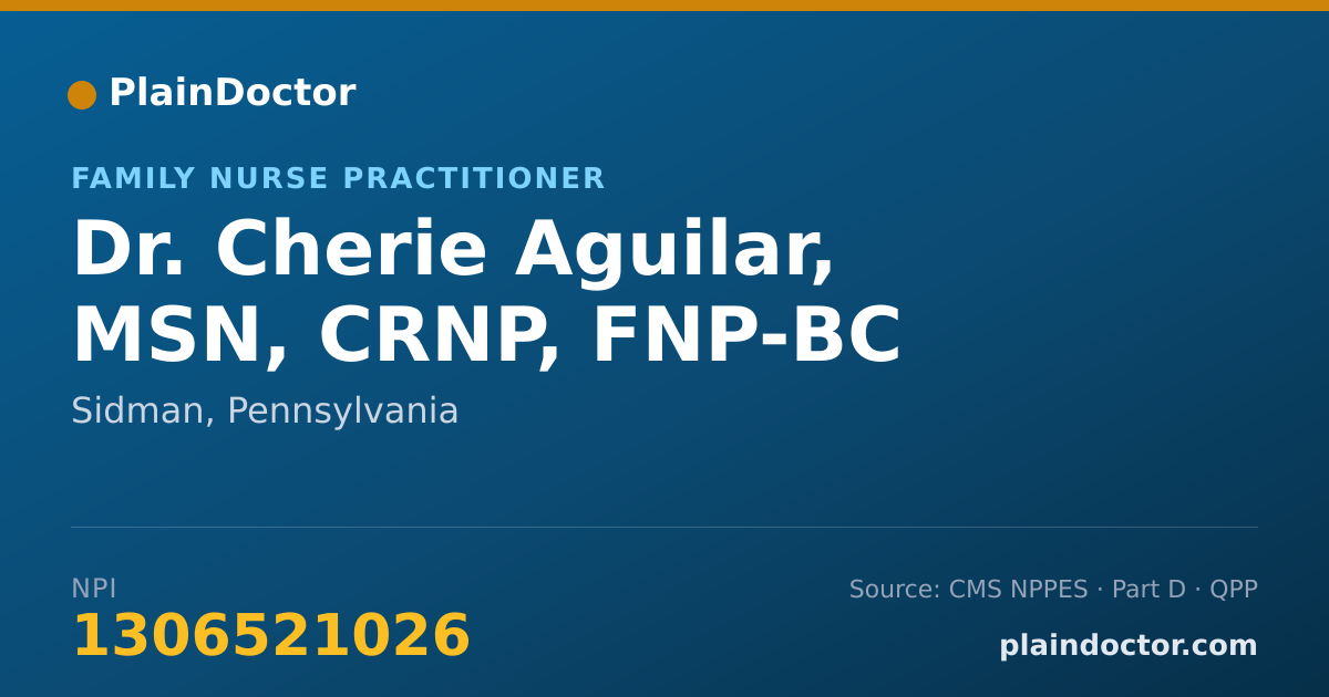 Shareable card for Cherie Aguilar, MSN, CRNP, FNP-BC - Family Nurse Practitioner, Sidman, PA