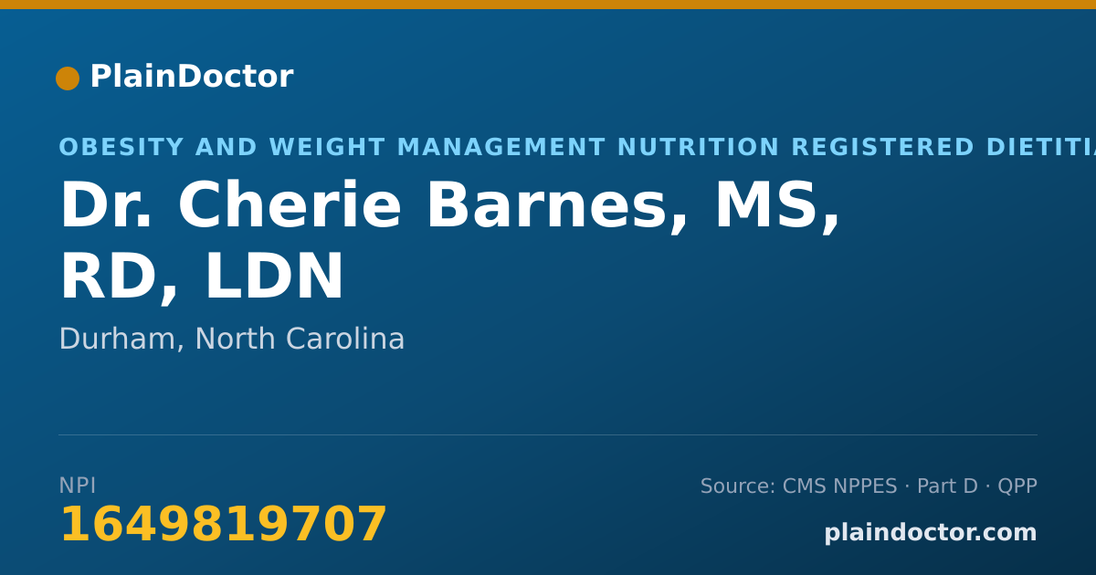 Shareable card for Cherie Barnes, MS, RD, LDN - Obesity and Weight Management Nutrition Registered Dietitian, Durham, NC