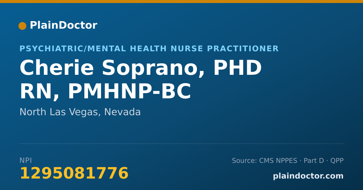 Shareable card for Cherie Soprano, PHD RN, PMHNP-BC - Psychiatric/Mental Health Nurse Practitioner, North Las Vegas, NV