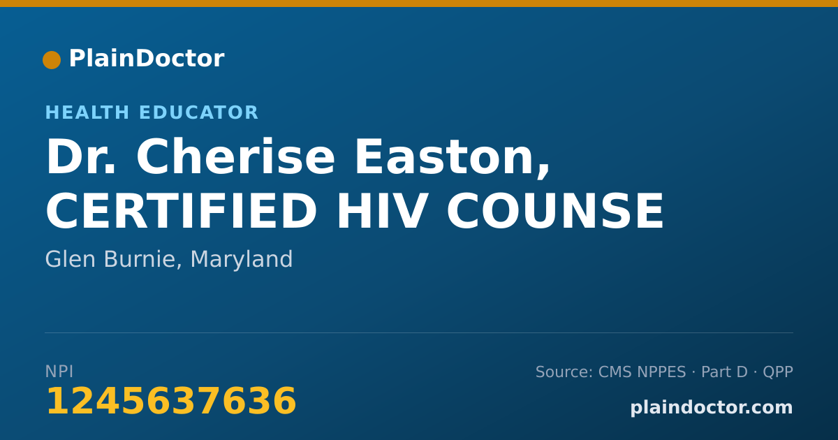 Shareable card for Cherise Easton, CERTIFIED HIV COUNSE - Health Educator, Glen Burnie, MD