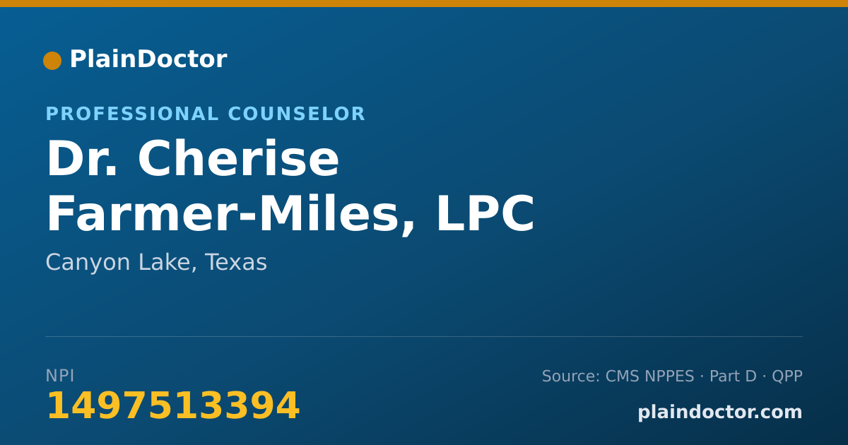 Shareable card for Cherise Farmer-Miles, LPC - Professional Counselor, Canyon Lake, TX