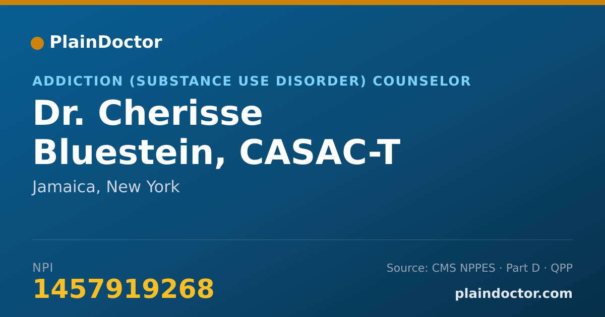 Shareable card for Cherisse Bluestein, CASAC-T - Addiction (Substance Use Disorder) Counselor, Jamaica, NY