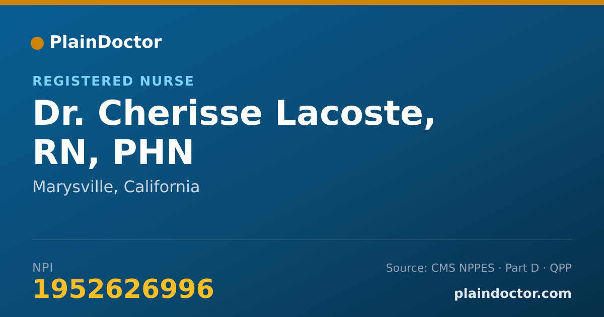 Shareable card for Cherisse Lacoste, RN, PHN - Registered Nurse, Marysville, CA