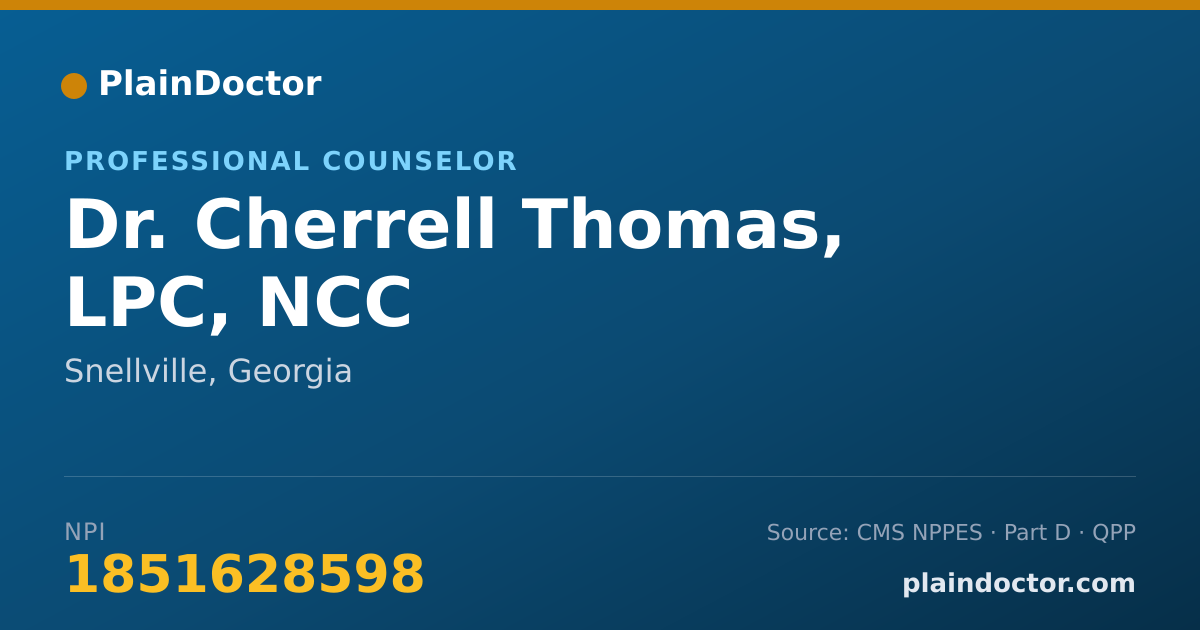 Shareable card for Cherrell Thomas, LPC, NCC - Professional Counselor, Snellville, GA