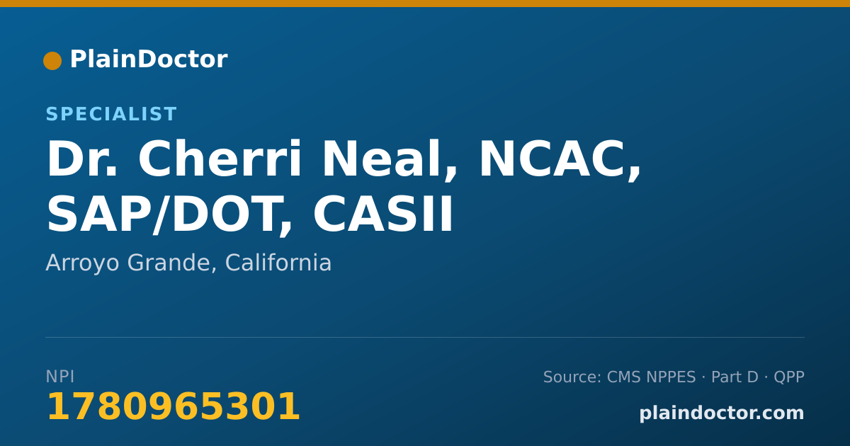 Shareable card for Cherri Neal, NCAC, SAP/DOT, CASII - Specialist, Arroyo Grande, CA